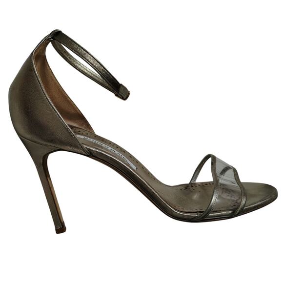 Manolo Blahnik Bronze Leather and Transparent PVC Lavanasa Sandals Size 10.5 - Picture 4 of 12